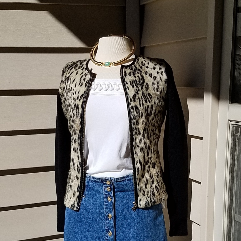 Ann Taylor sweater faux cheetah fur XSMALL